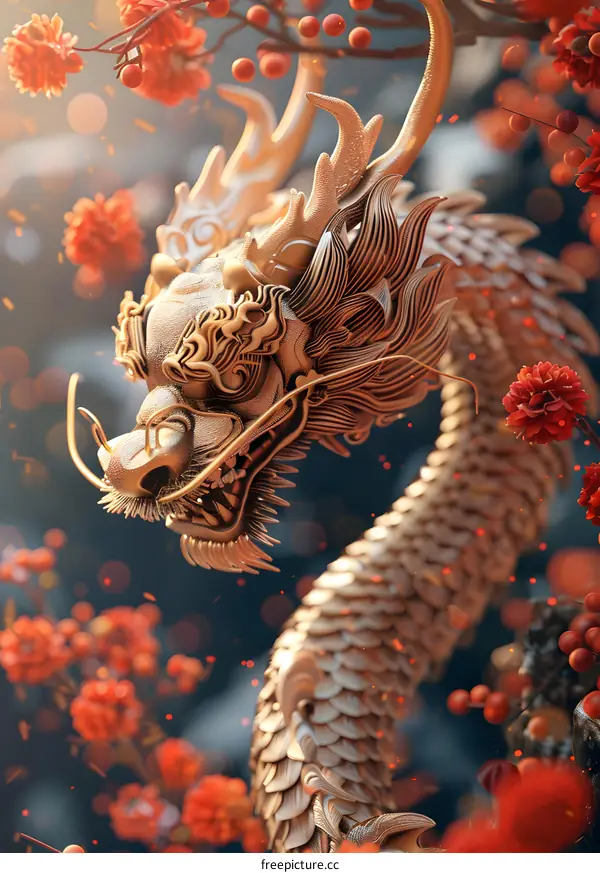 The golden dragon plays with beads