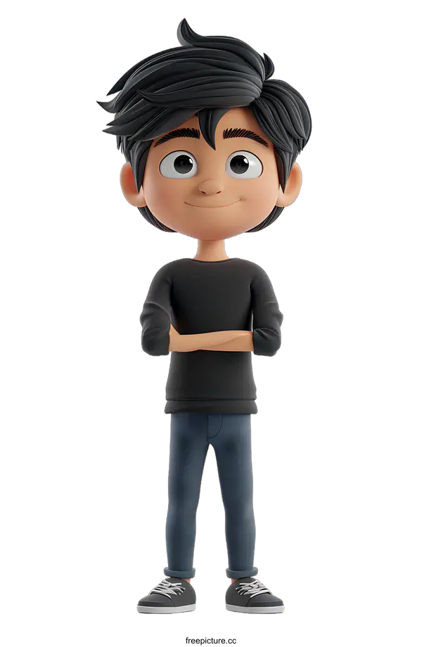 [Transparent Background PNG]A 3D rendering of a boy with black hair and blue eyes