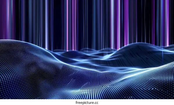 Blue and purple glowing digital landscape with data particles