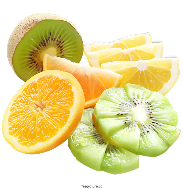 [Transparent Background PNG]Freshly Cut Kiwi Orange and Lemon Slices