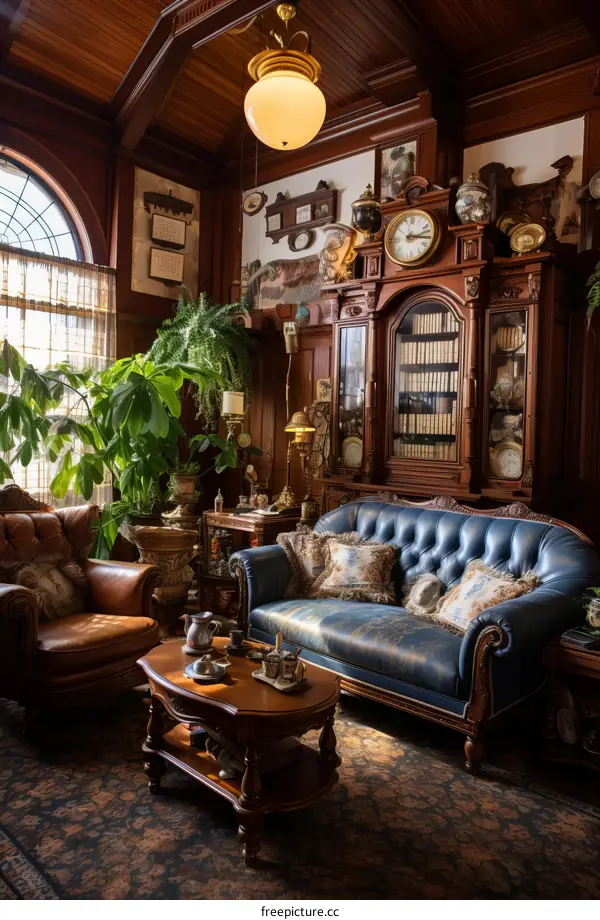 Blue sofa in a vintage living room
