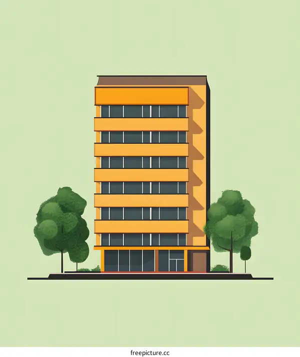 Yellow Office Building with Green Trees