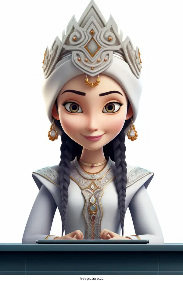 A young woman wearing a traditional Uzbek costume