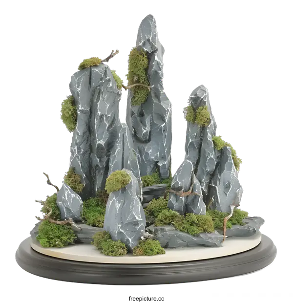 [Transparent Background PNG]Miniature Mountain Landscape Model with Moss and Rocks