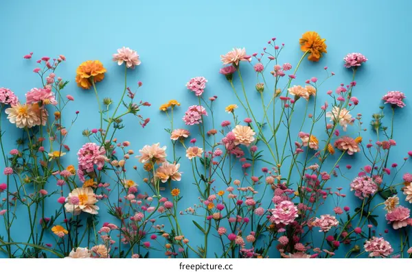 Colorful flowers on blue background