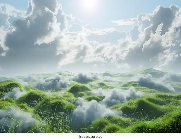 Green rolling hills with clouds