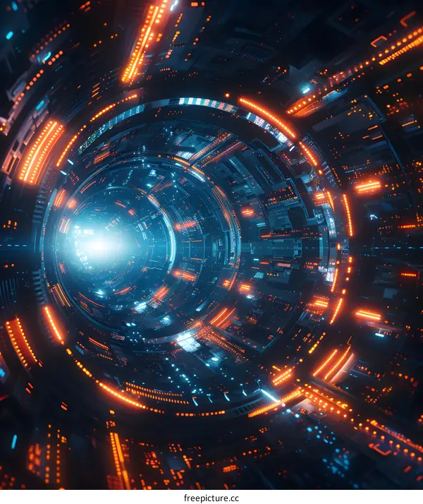 Abstract Futuristic Sci Fi Tunnel with Bright Neon Lights