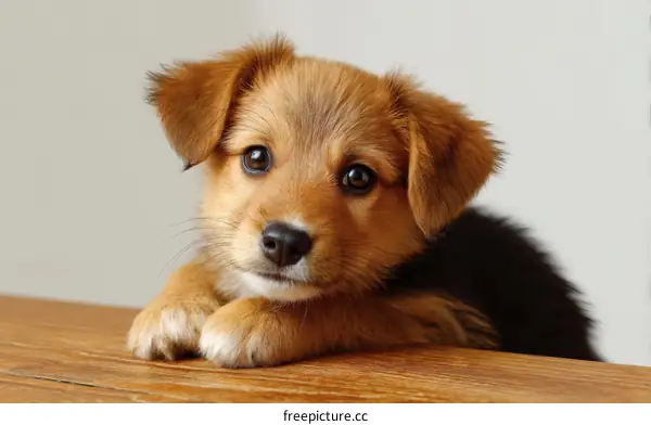 Adorable Puppy Portrait on Wooden Table