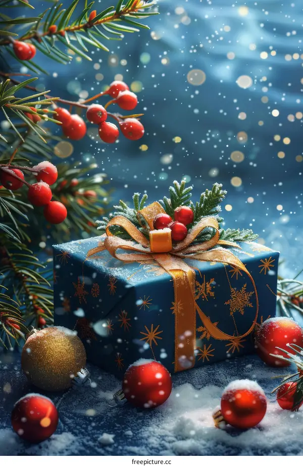 Christmas presents under the snow