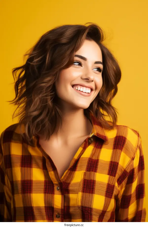 Portrait of a beautiful young woman with brown hair smiling