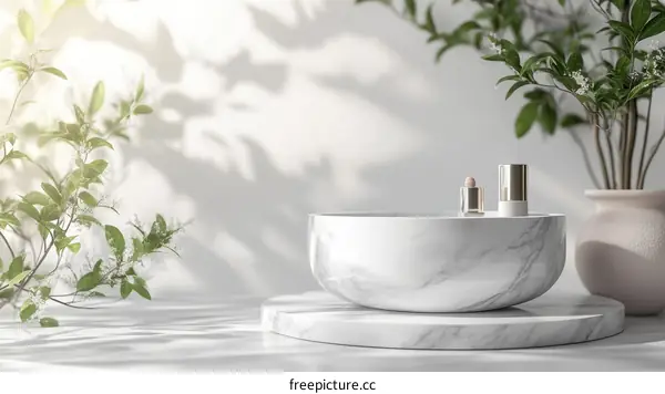 Elegant Marble Cosmetic Display with Plants