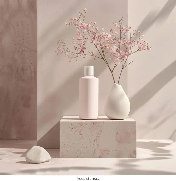 Floral-Inspired Pink Cosmetic Bottle on Podium