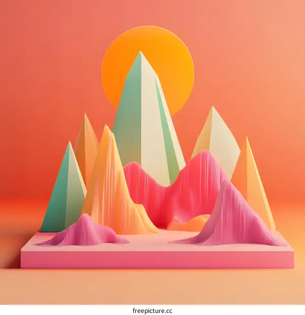 Abstract Geometric Landscape with Orange Sun