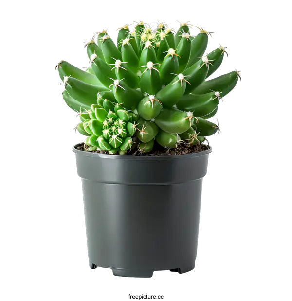 [Transparent Background PNG]A small cactus in a plastic pot
