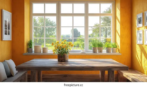 Rustic Yellow Dining Room with Sunlight