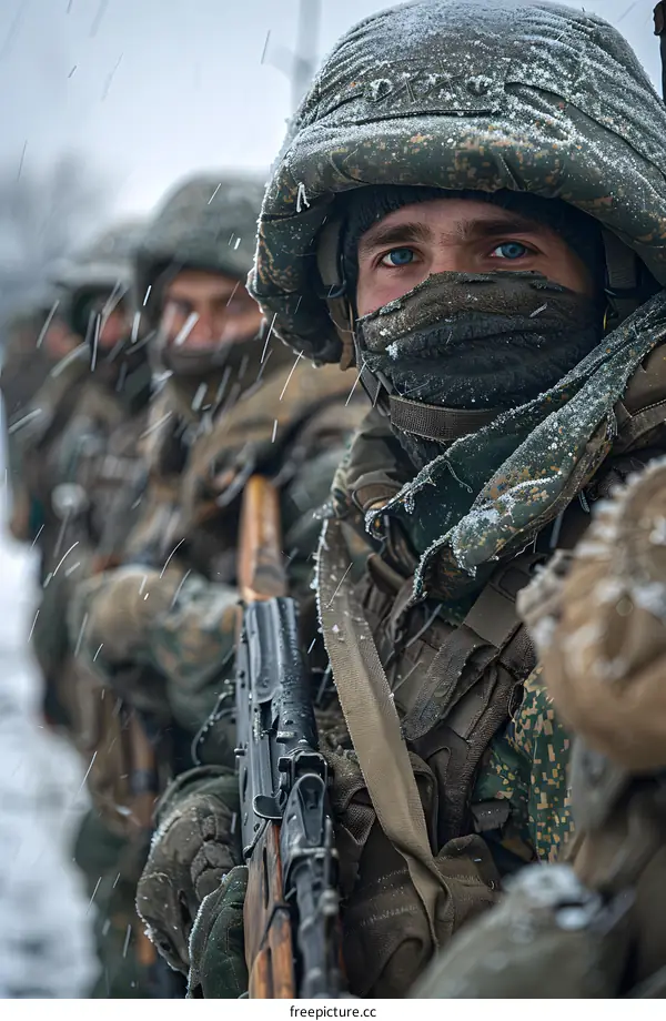 Russian servicemen during a military exercise in the snow