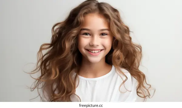 Portrait of a smiling young girl with long brown hair