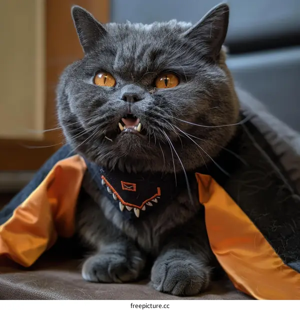 British Shorthair cat wearing a Halloween costume