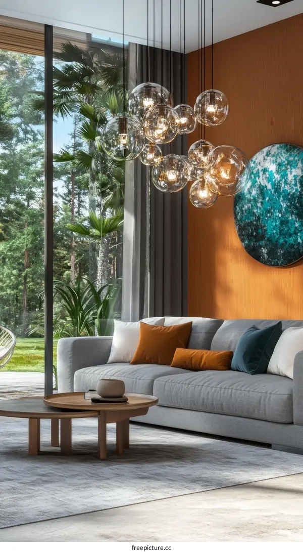 Modern Living Room Interior Design with Chandelier