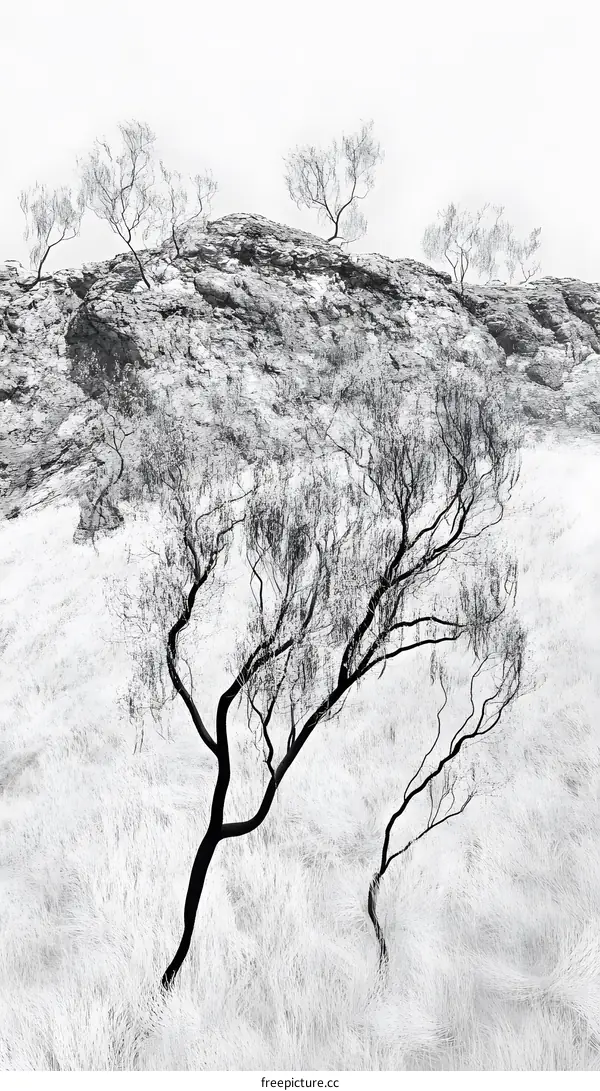 Black and White Landscape Photography with Trees and Grass