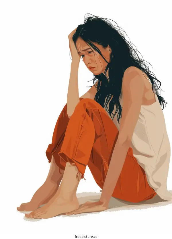 Illustration of a sad woman sitting on the floor