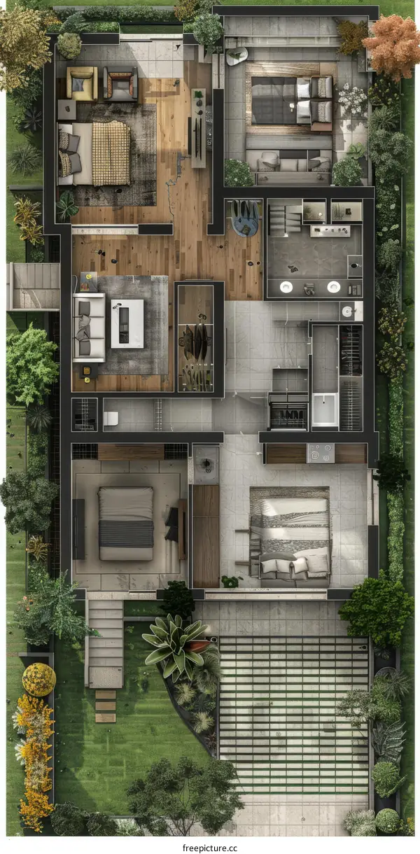 Modern House Floor Plan with Garden Design
