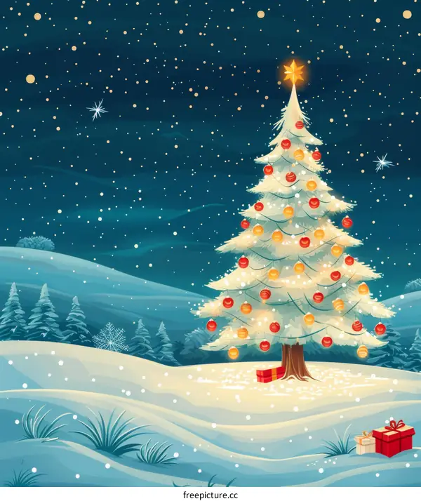 Enchanted Christmas Tree Bathed in Starry Sky Glow