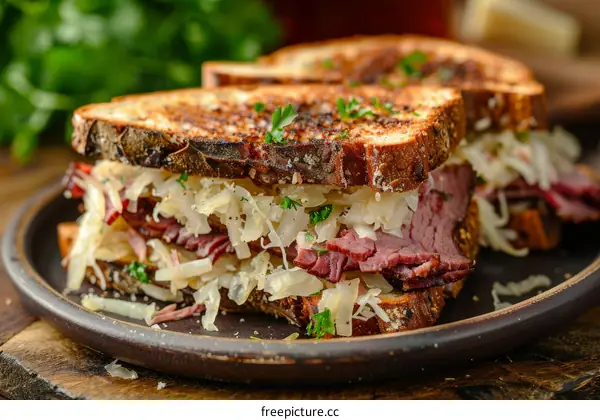 A Reuben sandwich on a plate