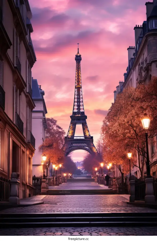 The Eiffel Tower in Paris at dusk