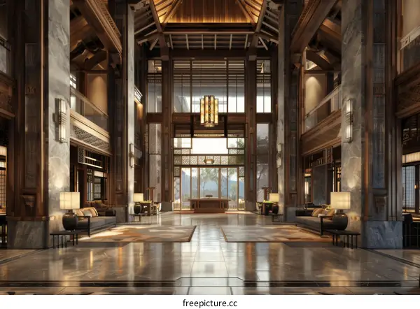 Luxury Chinese Style Hotel Lobby Interior Design