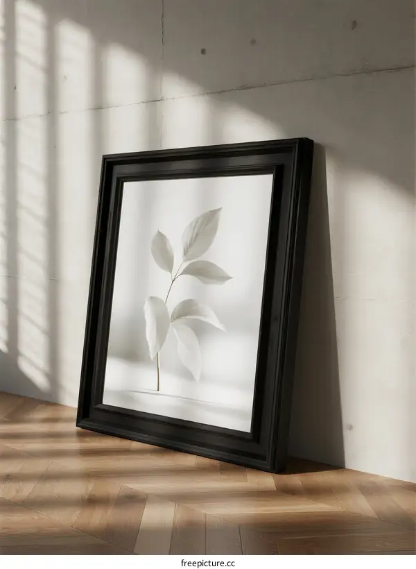 A Minimalist Black Framed Plant Artwork on Wall