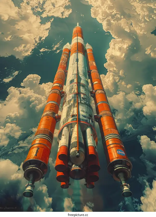 Retro Futurism Rocket Ship Illustration