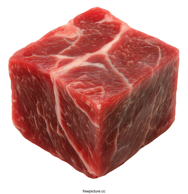 [Transparent Background PNG]Raw Cube of Beef Meat Close-up