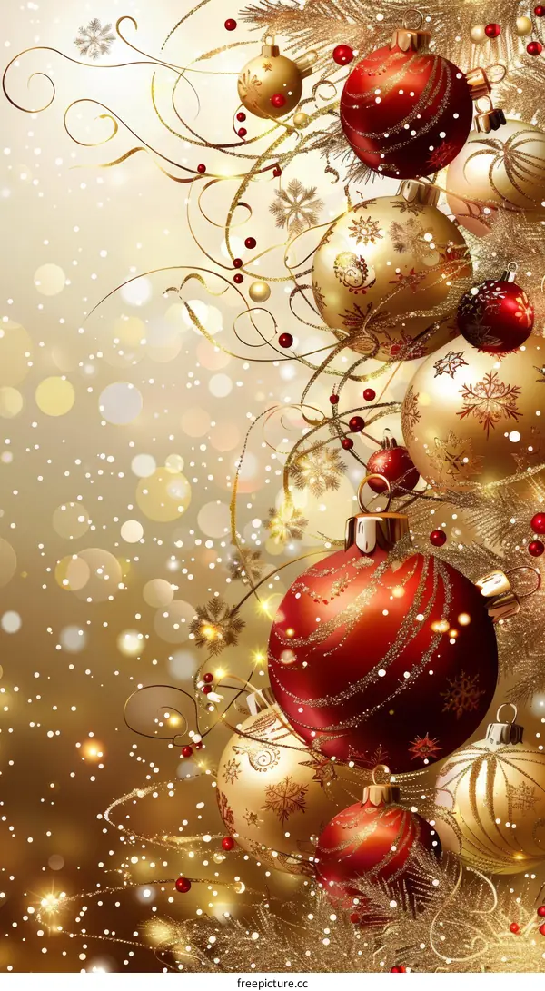 Christmas background with red and gold balls
