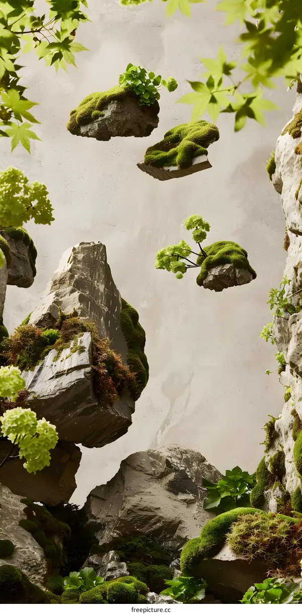 Floating Rocks with Moss and Greenery