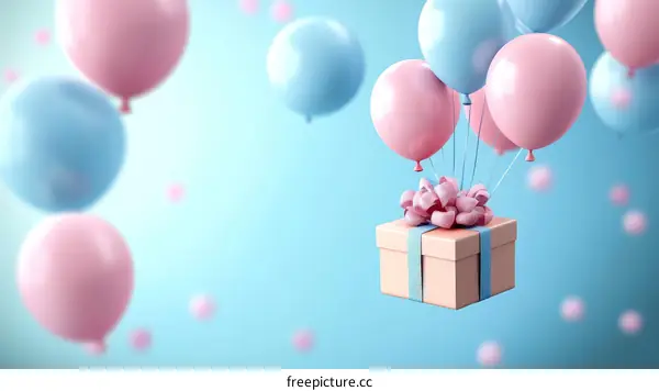 Floating Gift Box with Balloons for a Celebration