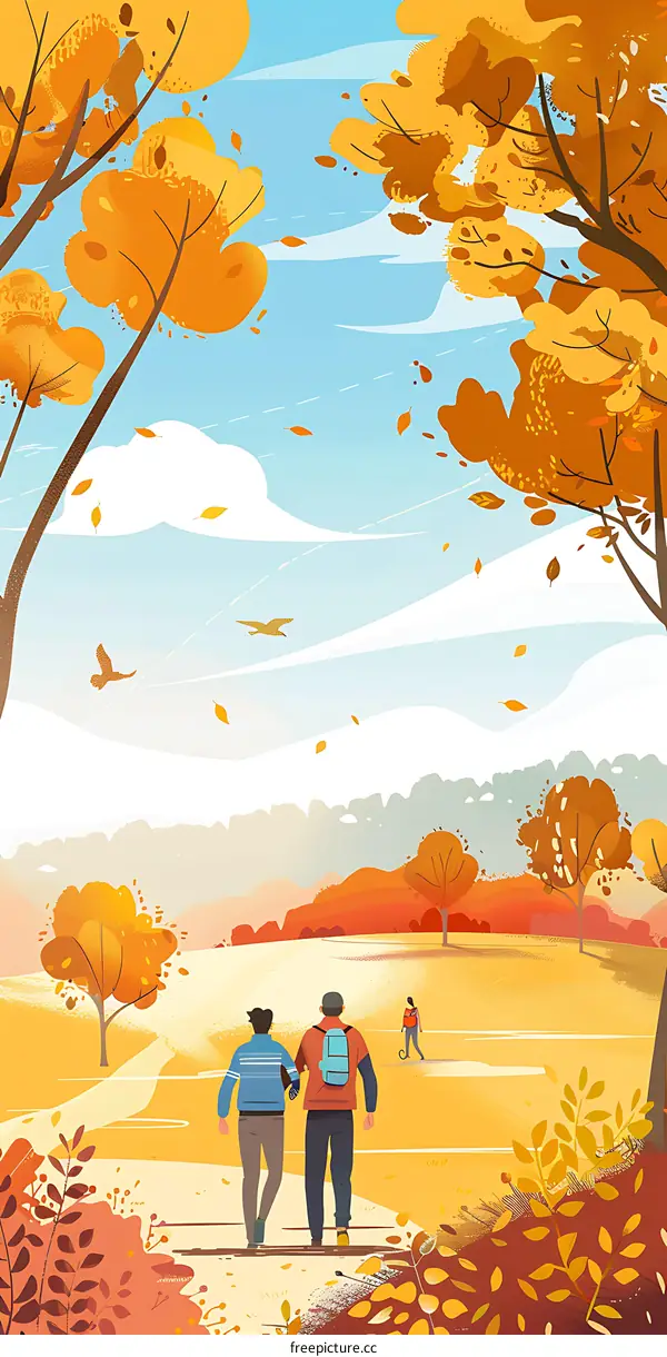 Autumn Landscape With People Walking In The Park