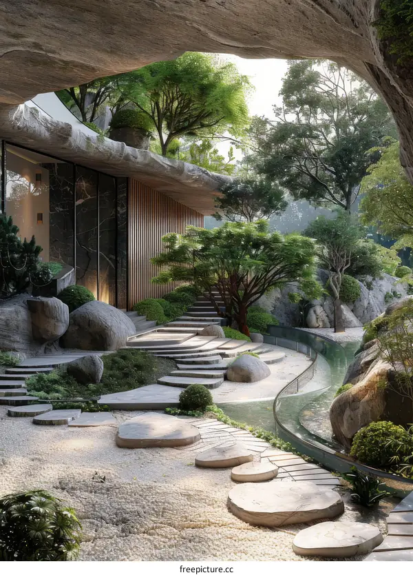 Tranquil Landscape Surrounding Modern Architectural Luxury Home