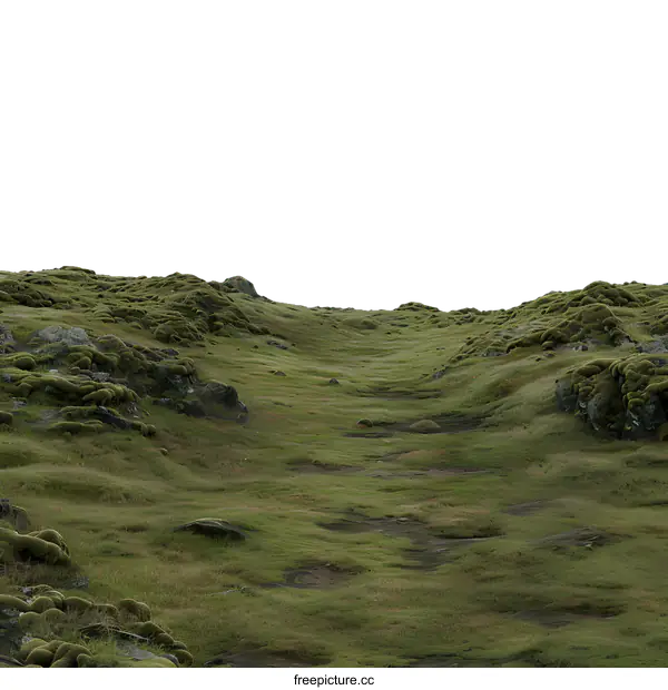 [Transparent Background PNG]Green Grassy Hill with Moss Covered Rocks