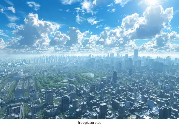 Aerial View of a Modern Cityscape on a Sunny Day