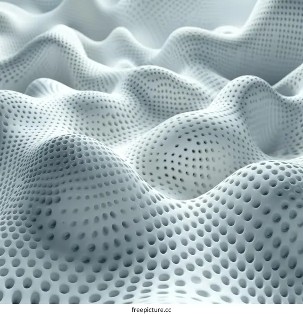 White abstract 3D rendering of a surface with a lot of holes