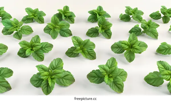 Fresh Green Mint Leaves On White Background