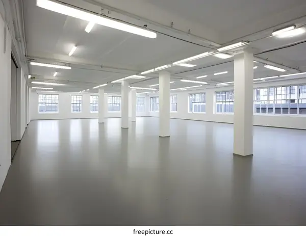 Empty Modern Office Space with White Walls and Windows