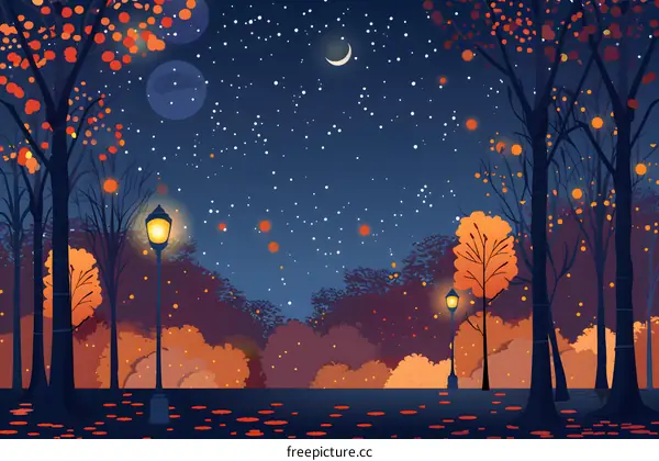 Night Sky with Stars and Crescent Moon