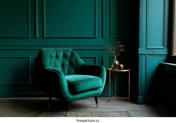 Emerald Green Velvet Armchair in Elegant Room