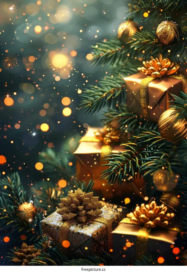 Christmas tree with presents and ornaments