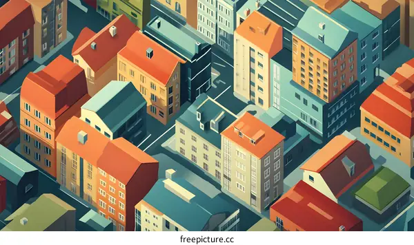 Isometric Illustration of an Urban Cityscape with Buildings