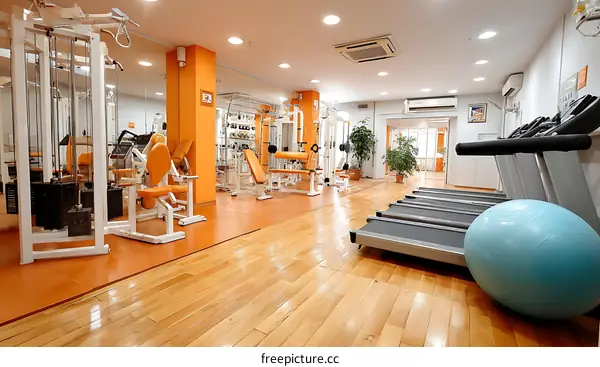 Modern Fitness Center Interior with Exercise Equipment