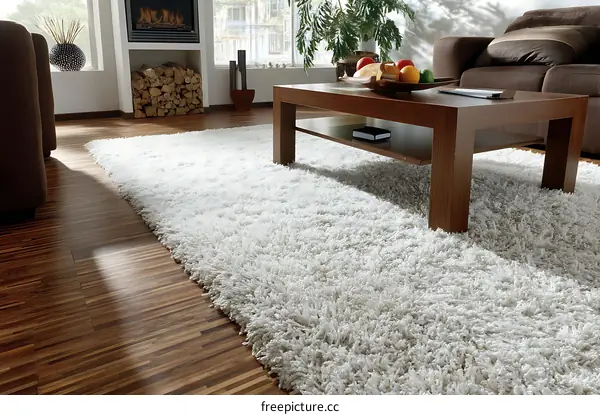Modern Living Room with Fluffy White Rug