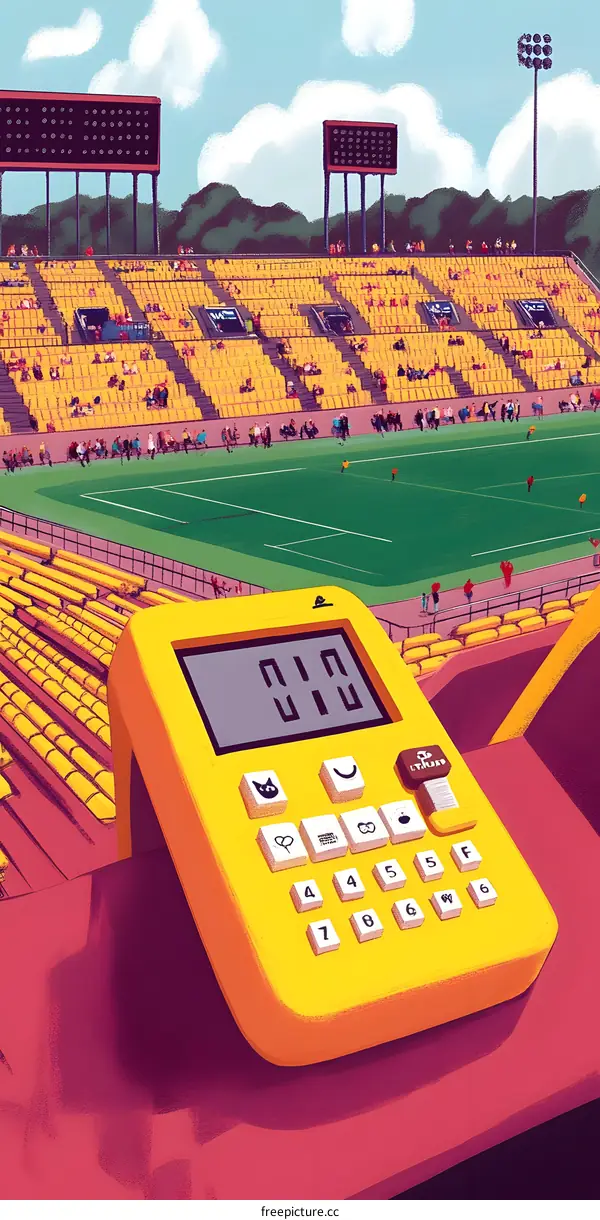 Yellow Calculator in Stadium with Soccer Field